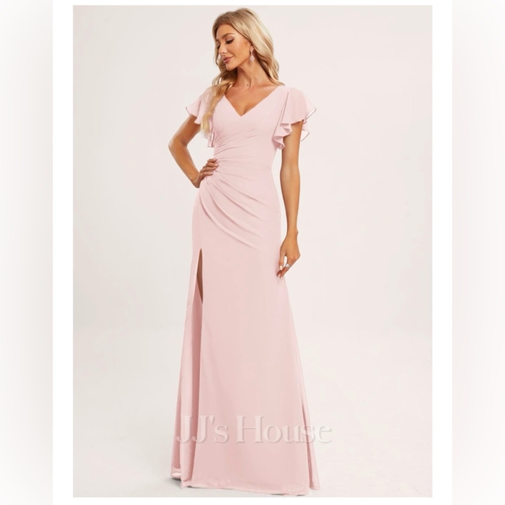 JJ's House A-line V-Neck Floor-Length Chiffon Bridesmaid Dress With Ruffle